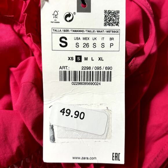 NWT Zara Smocked Dress Women's Size S Hot Pink Stitching Tassels Mini Summer - Picture 15 of 15